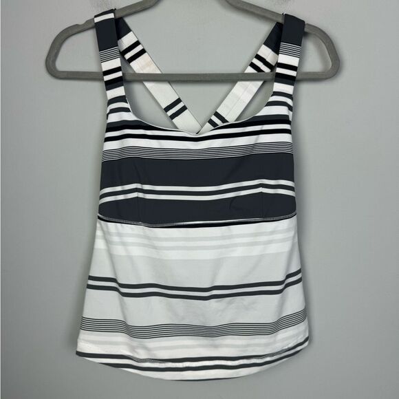 LULULEMON | Track and Train Tank White Gray Black Stripe Women’s Size 10 - Picture 1 of 8